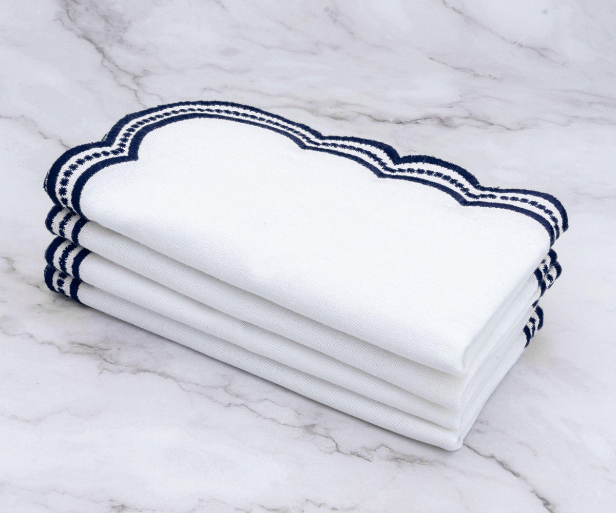 Navy blue Scalloped Embroidered Napkins