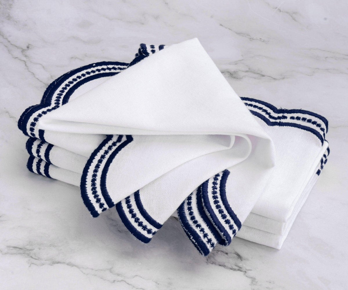 Navy blue Scalloped Embroidered Napkins