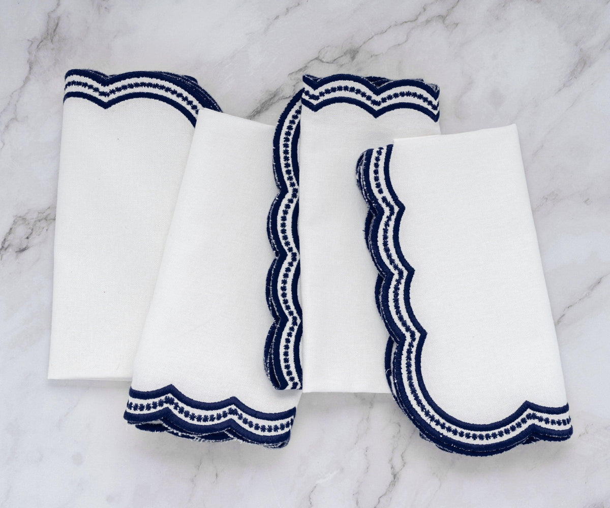 Navy blue Scalloped Embroidered Napkins