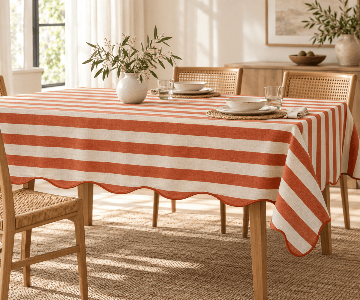 Scalloped Edge Tablecloth - Striped