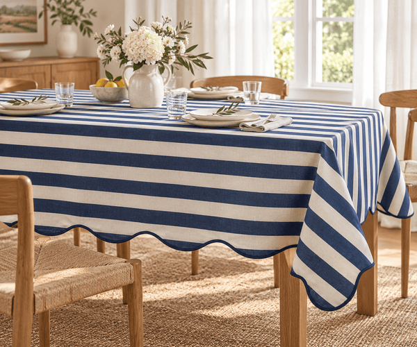 Scalloped Edge Tablecloth - Striped