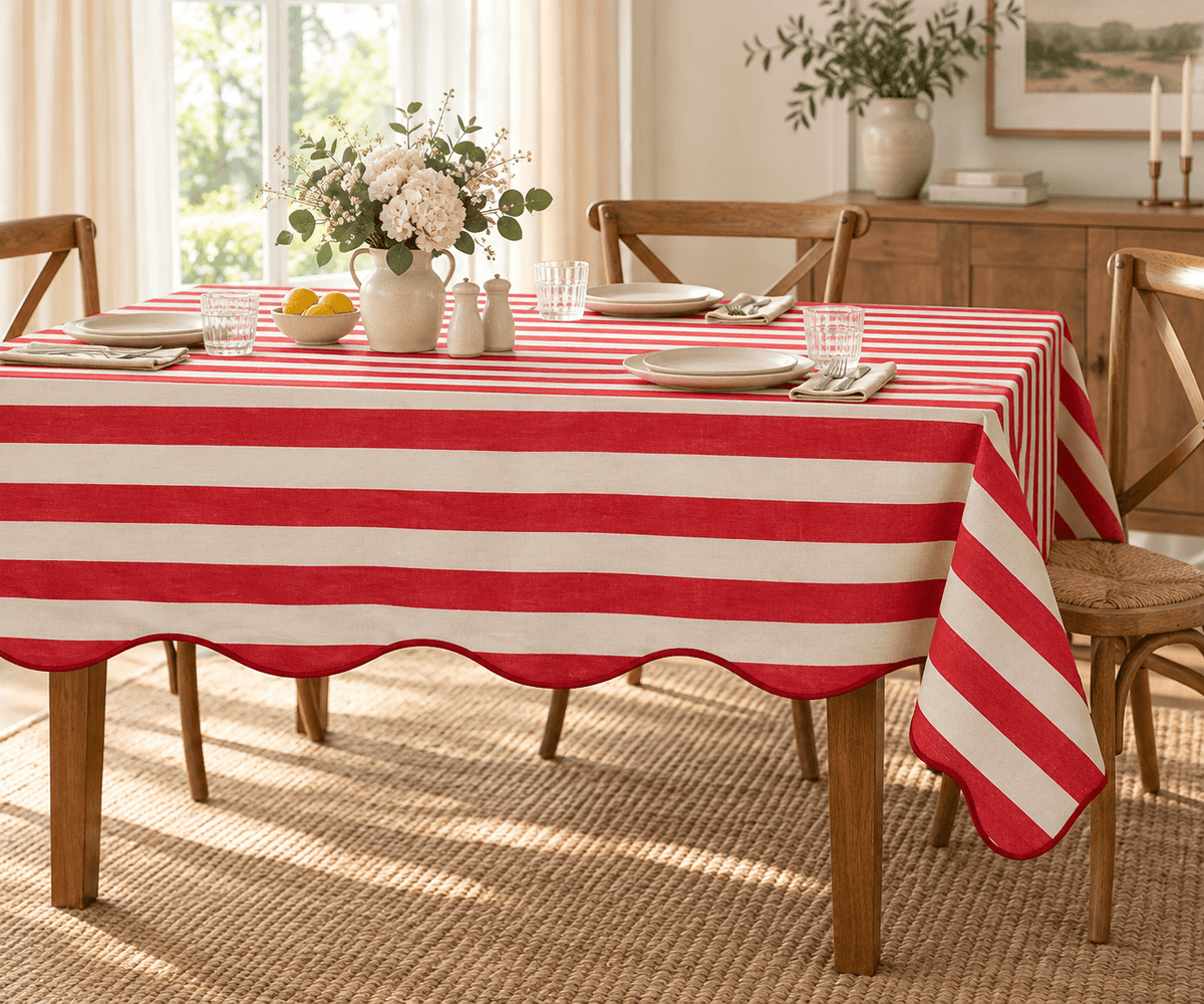 Scalloped Edge Tablecloth - Striped