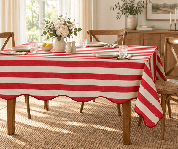 Scalloped Edge Tablecloth - Striped