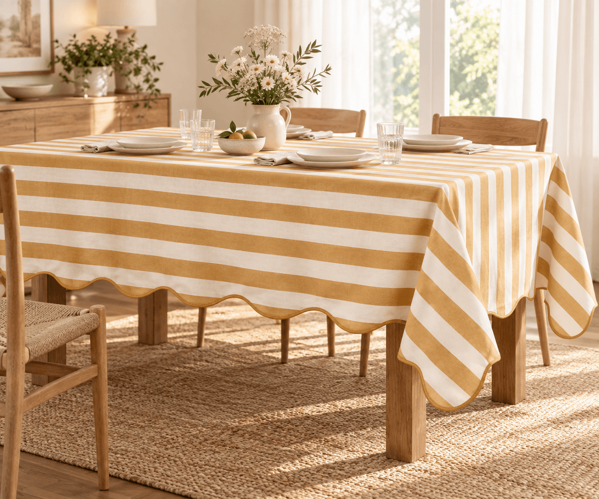 Scalloped Edge Tablecloth - Striped