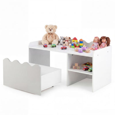 Scalloped Kids Bookshelf and Toy Storage Organizer for Playroom-Gray