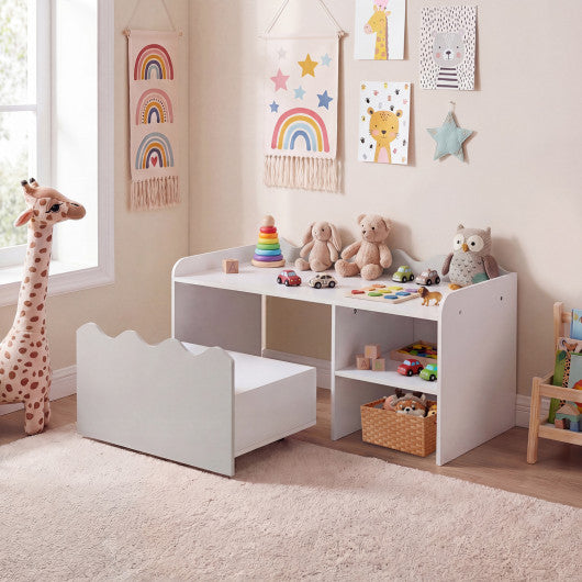 Scalloped Kids Bookshelf and Toy Storage Organizer for Playroom-Gray