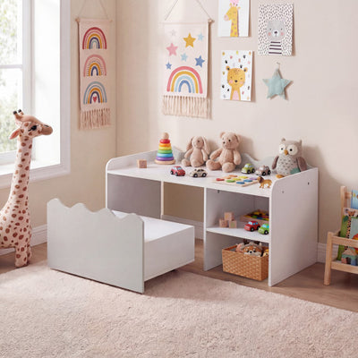 Scalloped Kids Bookshelf and Toy Storage Organizer for Playroom-Gray
