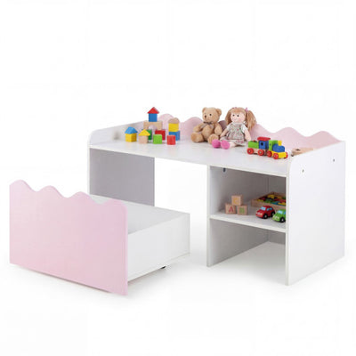 Scalloped Kids Bookshelf and Toy Storage Organizer for Playroom-Pink