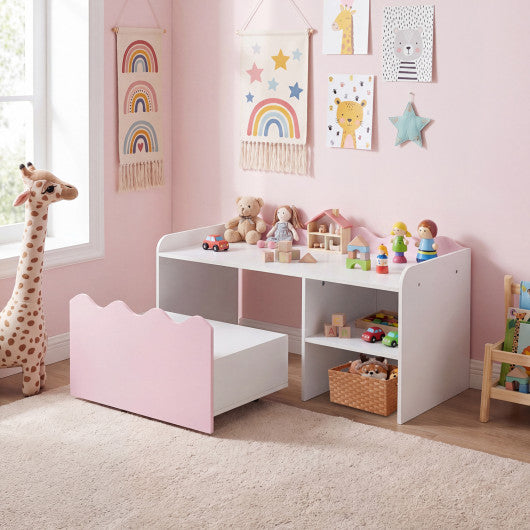 Scalloped Kids Bookshelf and Toy Storage Organizer for Playroom-Pink