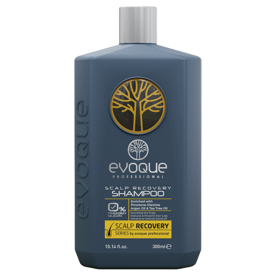 Evoque shampoo bottle on a white background