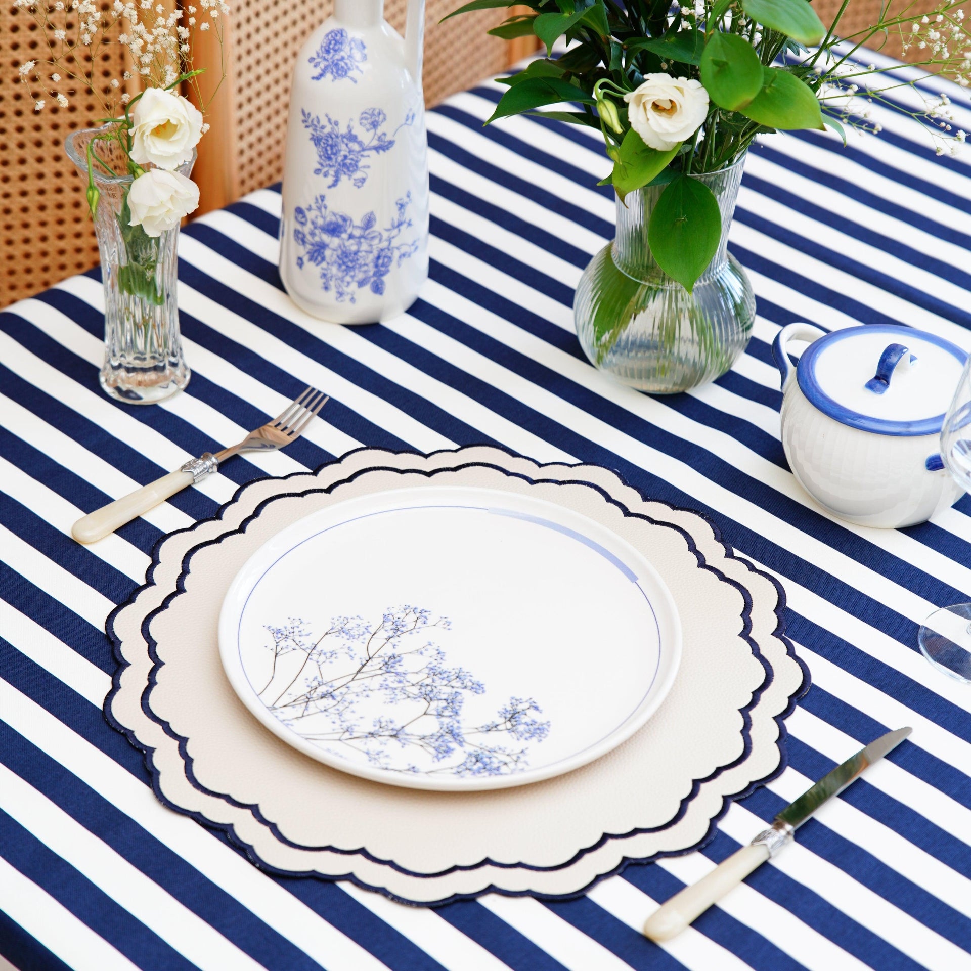 SPRING TABLE DECOR – SCARLET WHITE & NAVY BLUE FAUX LEATHER PLACEMAT