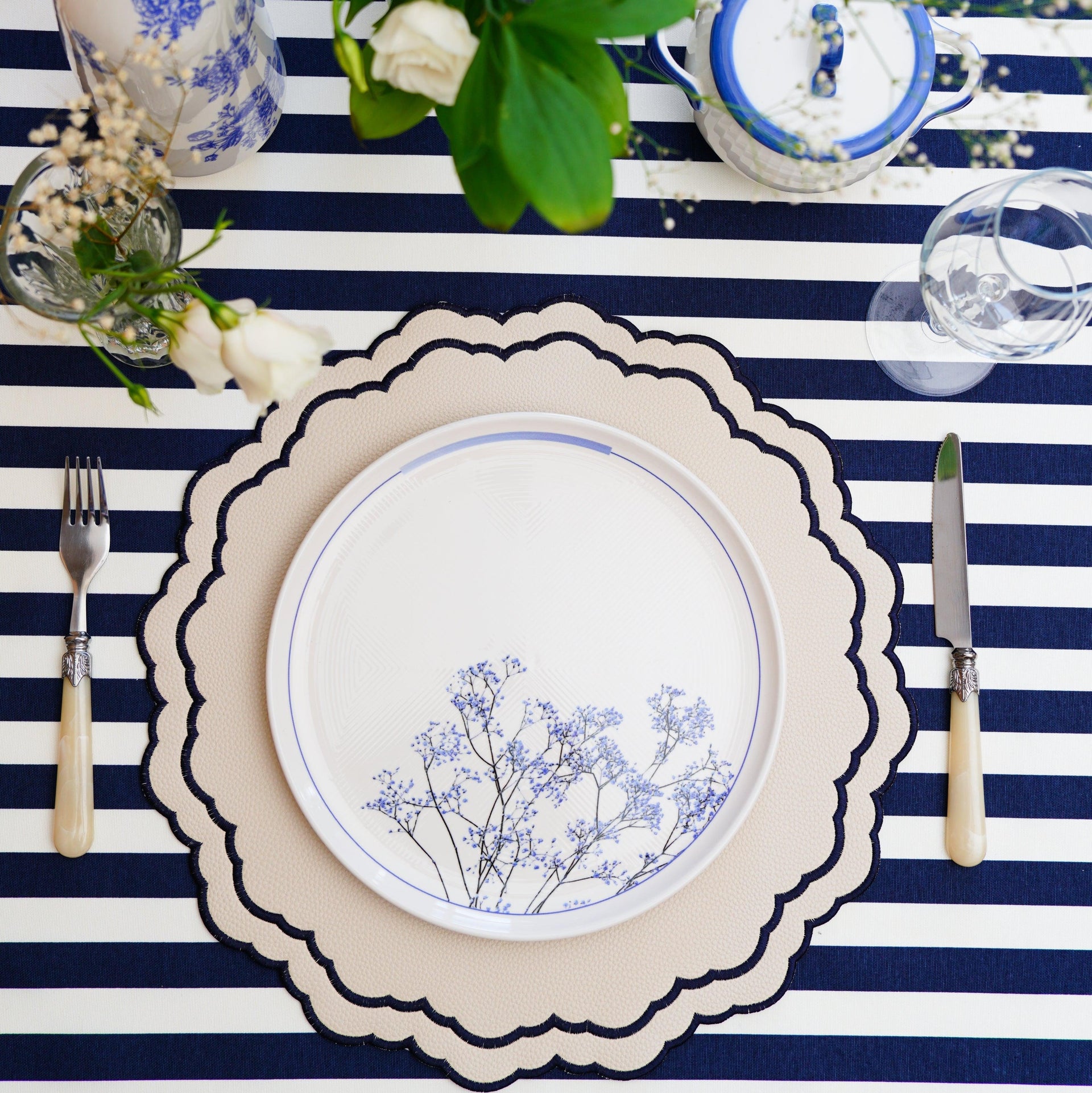 SPRING TABLE DECOR – SCARLET WHITE & NAVY BLUE FAUX LEATHER PLACEMAT