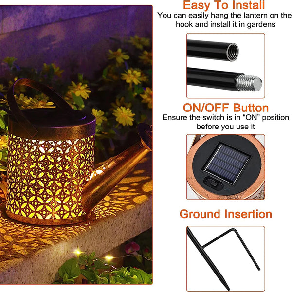 1pc Solar Watering Can with Lights,Solar Lanterns Outdoor Hanging Waterproof Garden Decor,Solar Garden Lights Yard Decorations