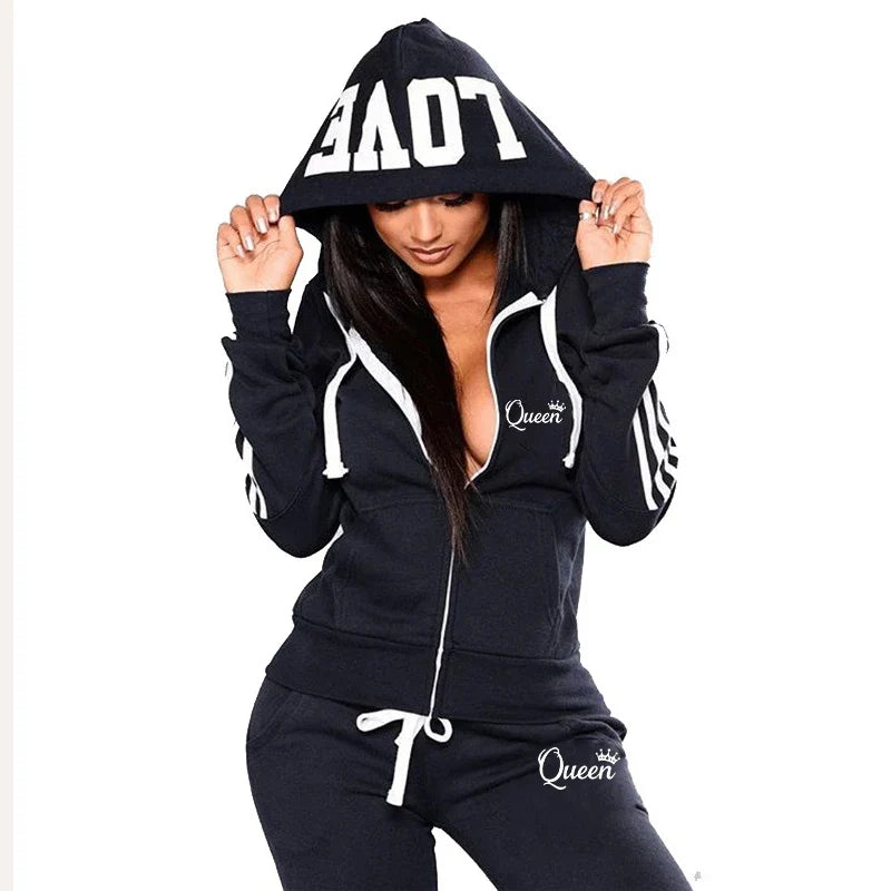 Hot Women's Fashion Tracksuit Striped Hoodies and Jogger Pants Ladies Daily Casual Clothes OneLoveCanada