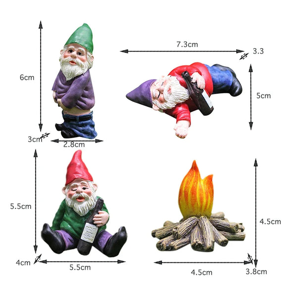 1pc Fairy Garden Drunk Gnomes Miniature Ornaments Set Mini Dwarf Bonfire Statues for Planter Flowerpot Decor Accessories