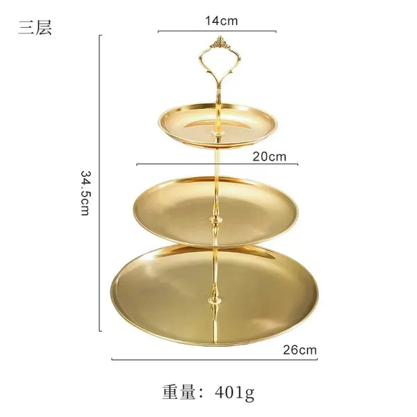 Three-layer Stainless Steel Cake Tray, Cake, Snack Plate, Birthday, Wedding Party Dessert Stand, Table Dessert Display Stan