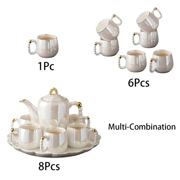 1pc/6pcs/8pcs/set European pearl glazed porcelain tea set - Pearl white porcelain teapot and sugar milk oil teapot