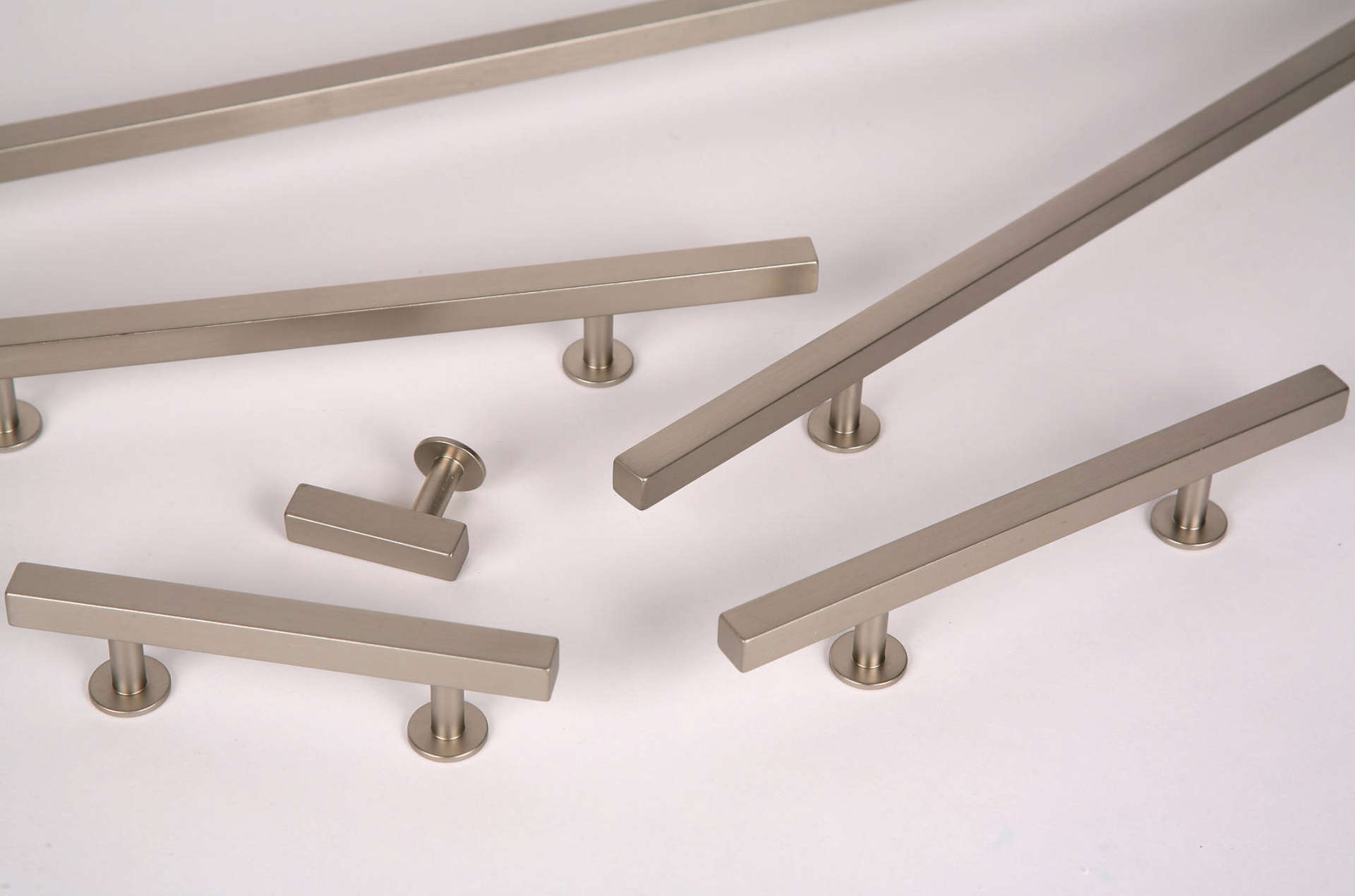 Lew's Square Bar Cabinet Knobs and Pulls in Brushed Nickel