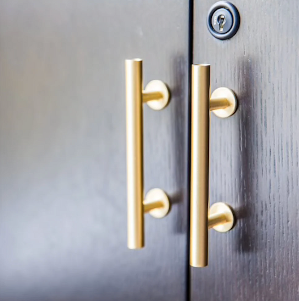 Lew's Round Bar Cabinet Knobs and Handles in Brushed Brass