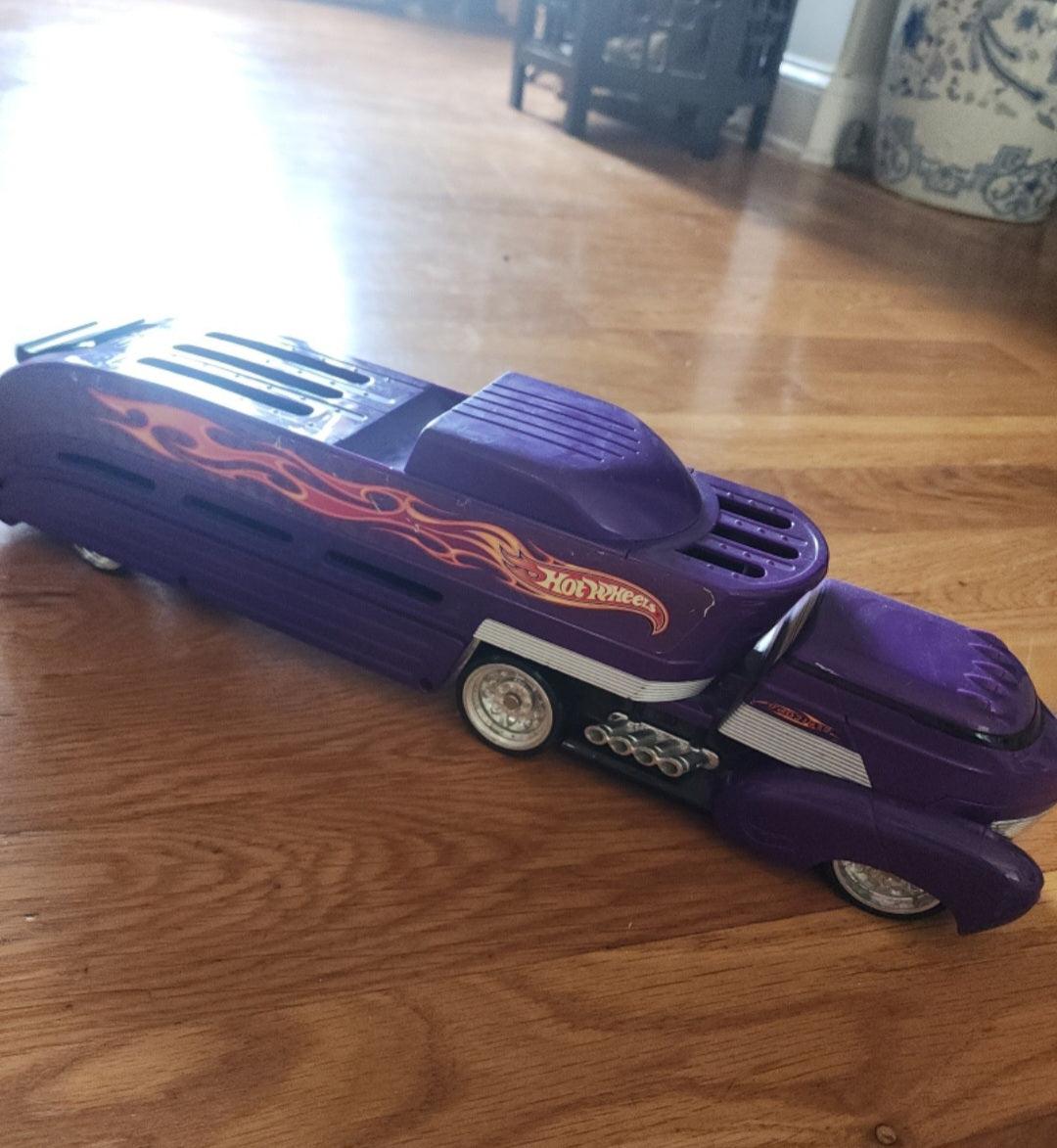 Hot Wheels 2002 Purple Big Rig Car Carrier Semi Truck Mattel Transporter 18