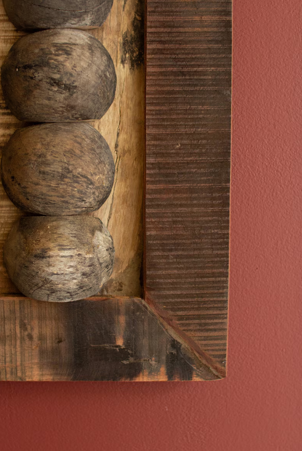 Tall Vertical Recycled Wood Framed Mirror with Balls Detail
