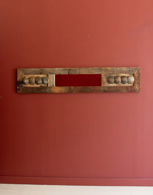 Tall Vertical Recycled Wood Framed Mirror with Balls Detail