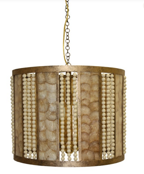 Ariel Drum-Shape Capiz/ Creme Bead Drum Chandelier
