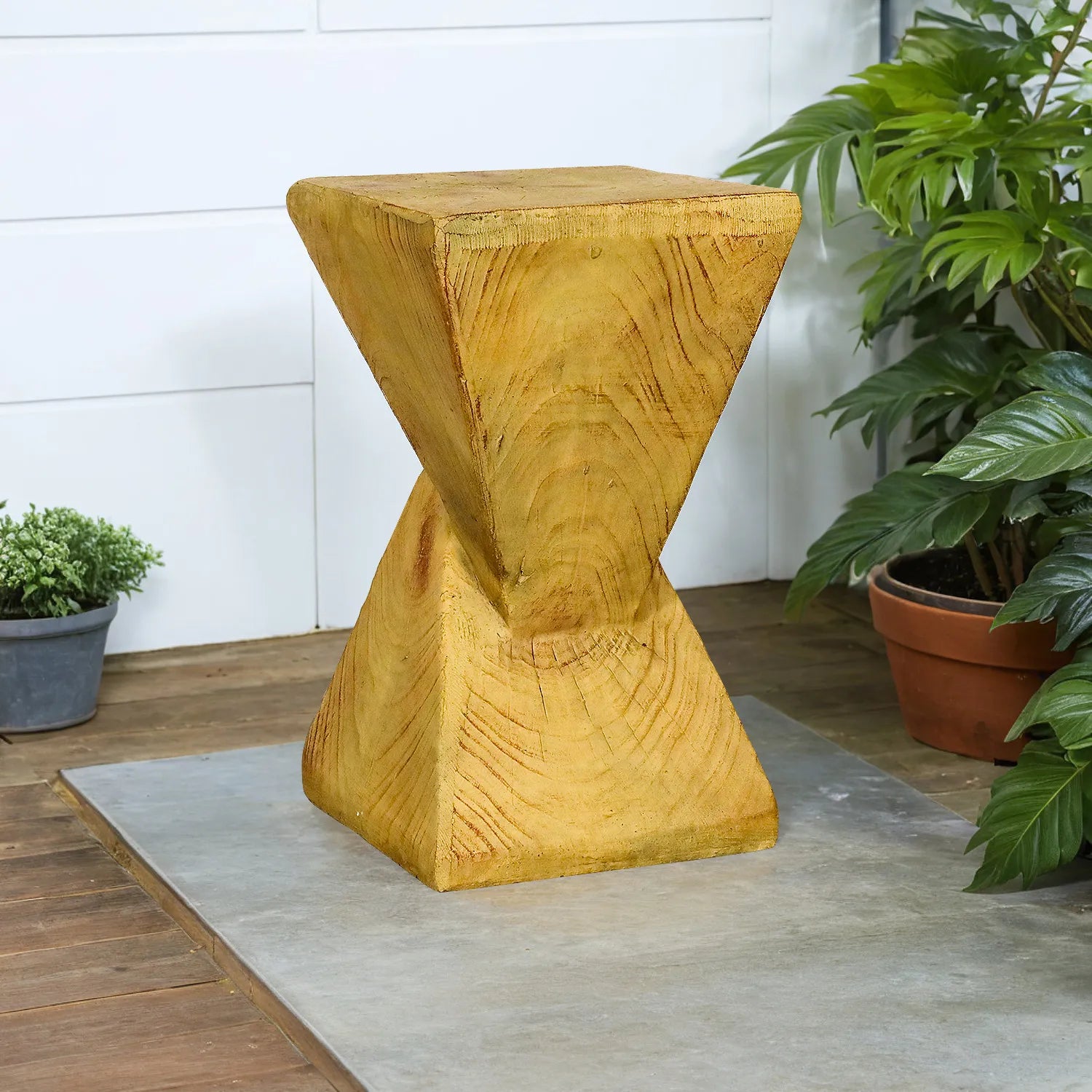 Concrete Outdoor Side Tables Twisted Pyramid 19 Inch