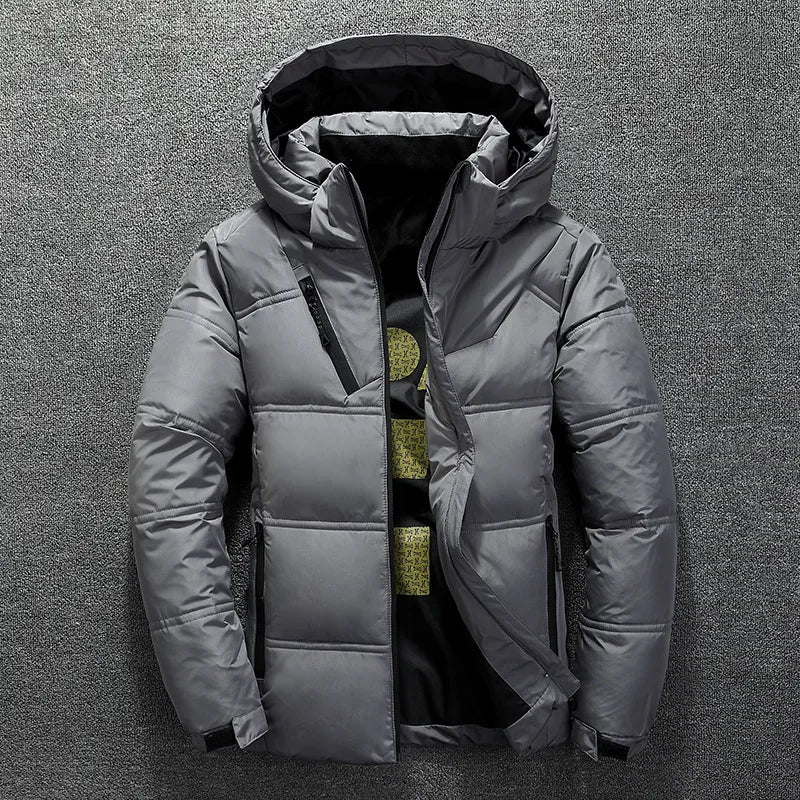 New Modern Jacket With Hood Men Winter Warm Solid Color Hooded Unique Design Jackets Elegant Men's Warm Winter Jacket Winter Outdoor Coat Comfortable Jacket
