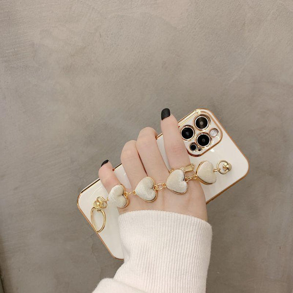 Luxury Women Silicone Phone Case Cover With Wrist Chain Bracelet for iPhone  Wristband Bracelet Hand Holder Cover for iPhone 13 12 11 Pro Max plating Case Heart Chain Cases for iPhone 7 8 Plus XR XS Max X