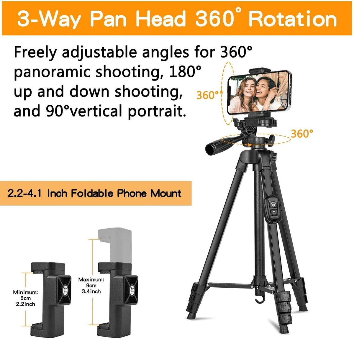 60 Inch/152cm Camera Tripod with Travel Bag, Mobile Phone Tripod with Remote Control, Professional Aluminum Alloy Portable Stand