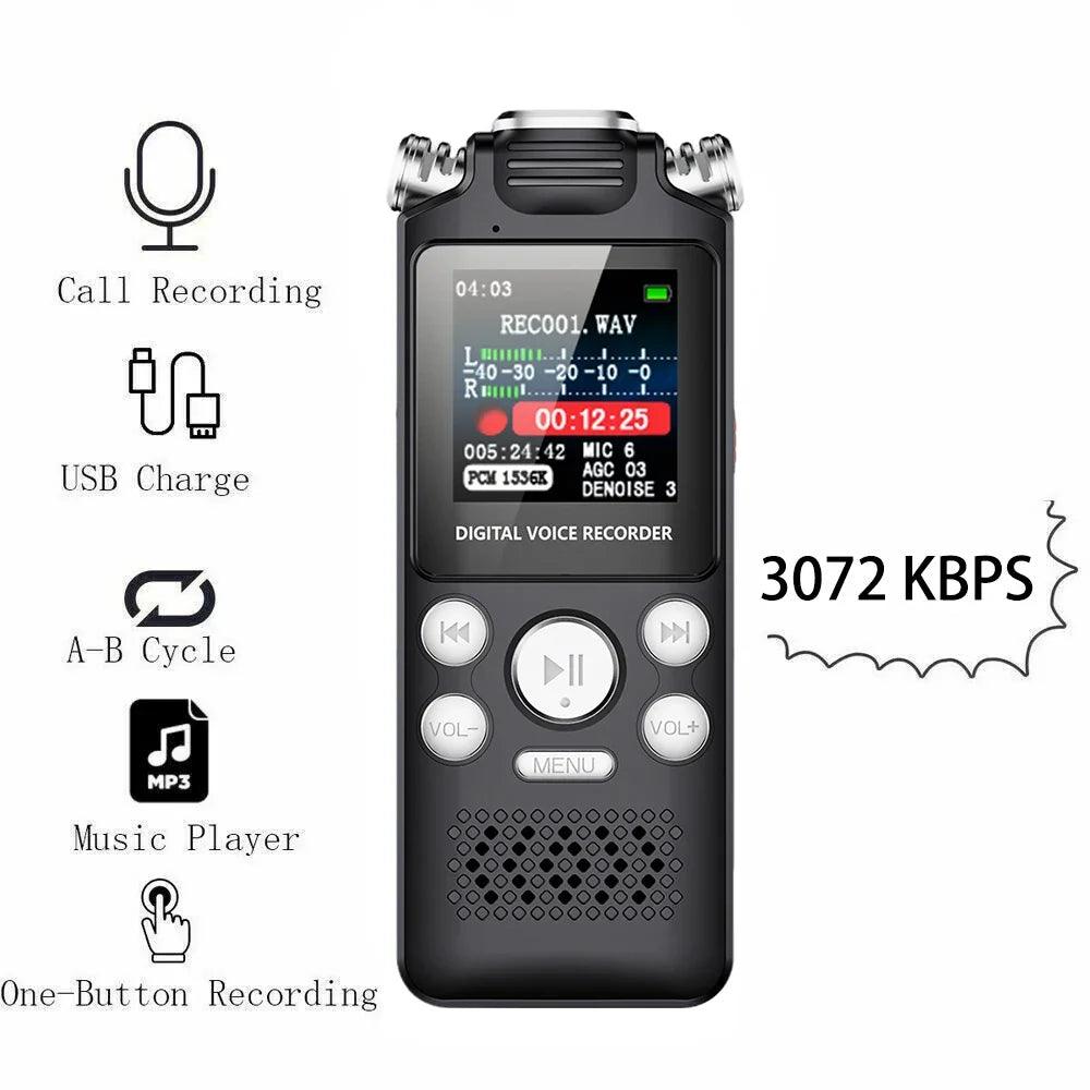 Professional Voice Activated Digital Audio Voice Recorder 8GB 16GB 32G Noise Cancelling Recording PCM Support OTG WAV MP3 Player