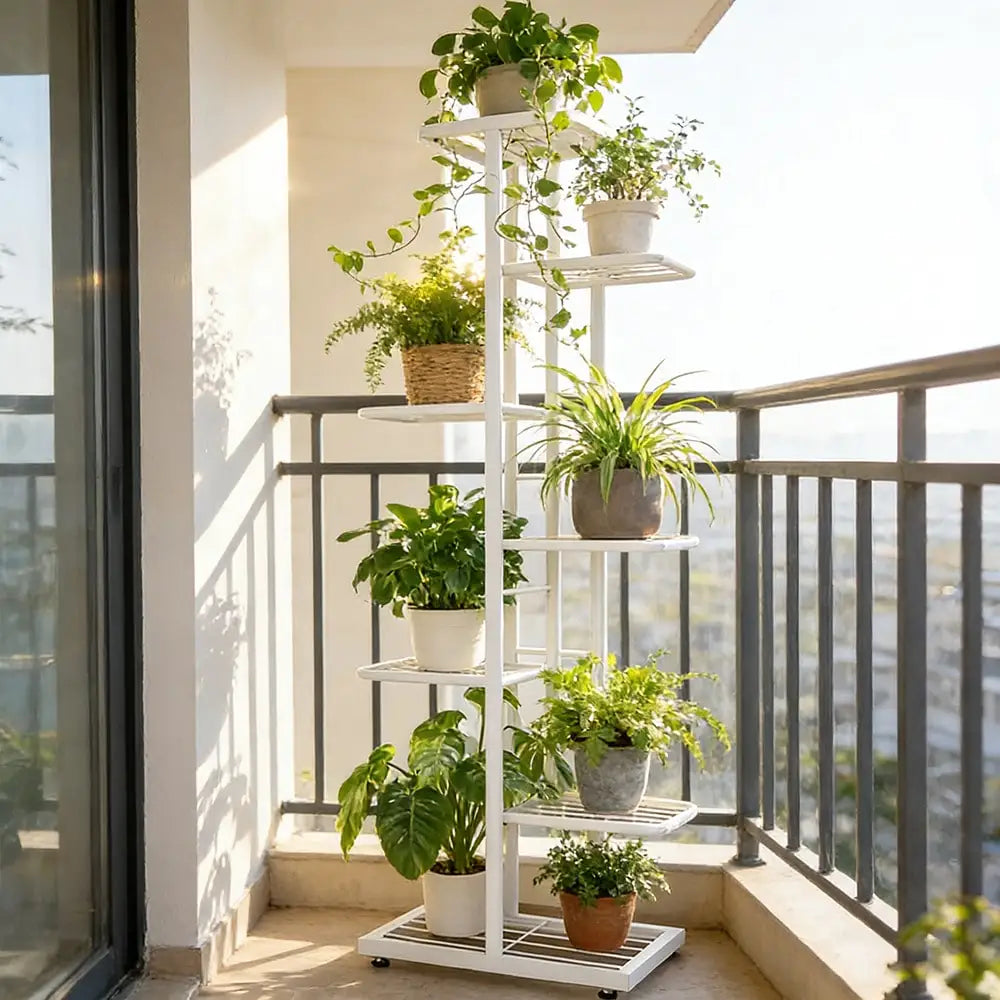 Plant Stand Indoor Modern Black Metal 6 5 4 Tier Tall Vertical Flower Pot Holder Shelf Space Saving Corner Multi Layer Storage Rack For Living Room Balcony Garden Patio Home Decor Housewarming Gift Plant Lovers