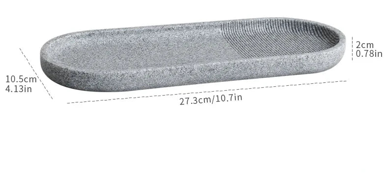 Tray dimensions for Buddify's grey 5Pcs Bathroom Accessories set, measuring 27.3cm long and 10.5cm wide, ideal for bathroom organization.