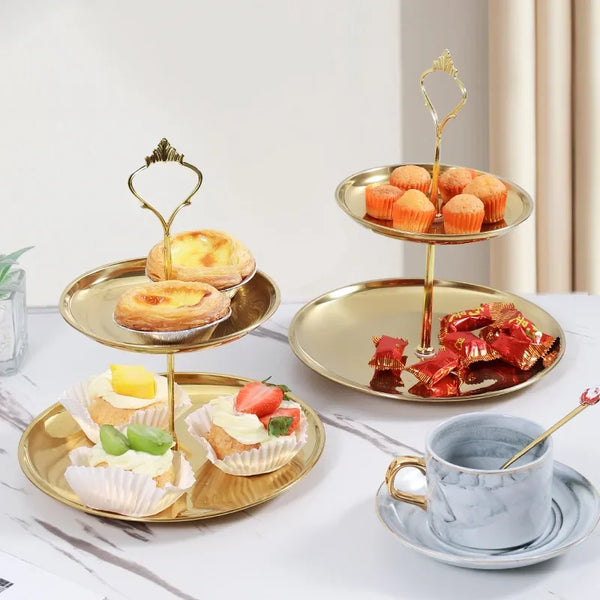 Three-layer Stainless Steel Cake Tray, Cake, Snack Plate, Birthday, Wedding Party Dessert Stand, Table Dessert Display Stan