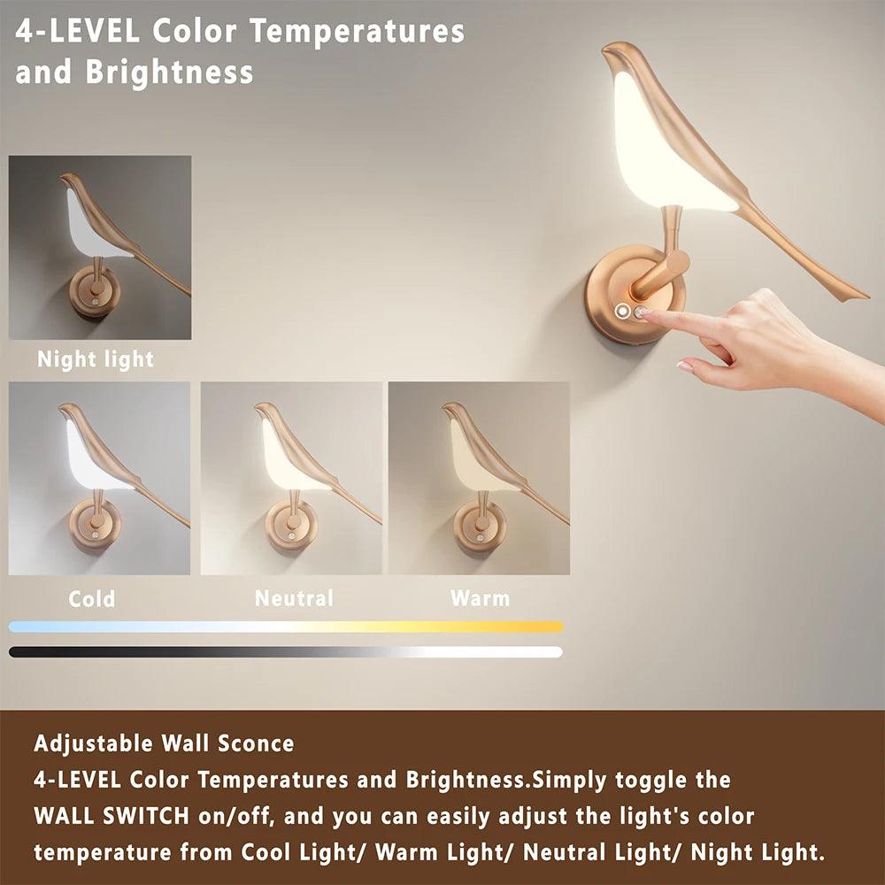 Nordic Wall Lights Rotatable Golden Bird LED Interior Wall Sconce Dimmable Acrylic Creative Wall Lamp Bedroom Bedside Night Ligh