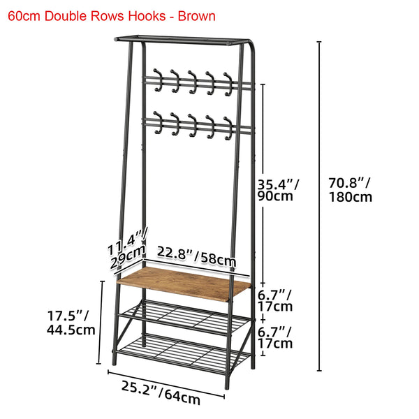 Coat Rack Shoe Bench, 4-in-1 Hall Trees Entryway Bench with Coat Rack and Shoe Rack, Steel Frame Storage Shelf and Hanging Bar
