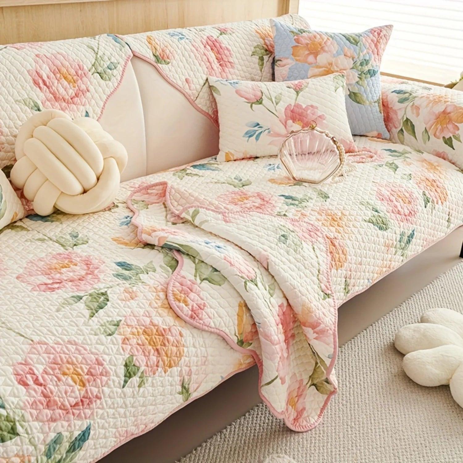 Floral Couch Cover – Dog Proof Linen Sofa Slipcover for Stylish Pet-Friendly Homes
