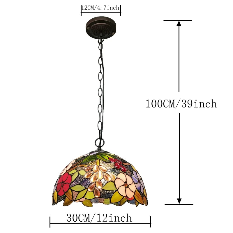 12-inch American-style Embankment Flower Chandelier Tiffany Style Milk Tea Shop Coffee Restaurant Glass Lighting E27 230V 220V