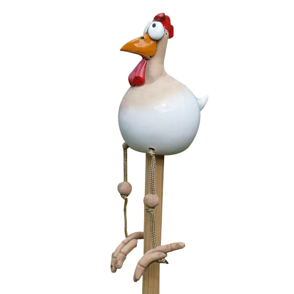 Funny Big Eyed Chicken Long Foot Resin Crafts Statues Statue Wooden Stake Decoration Hen Sculptures Garden Fence Art Supplies