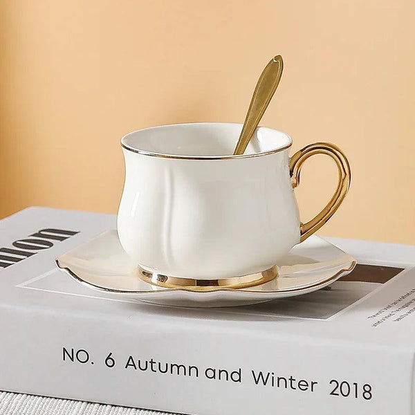 180ml European Espresso Cup Plate Set Light Luxury Gold Handle Ceramic Cup Coffee Cup And Dish Set Afternoon Camellia Tea Cup