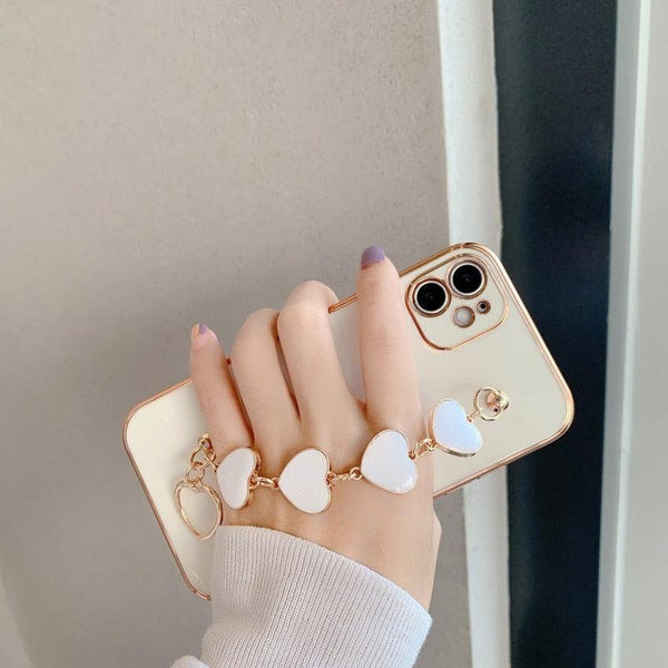 Luxury Women Silicone Phone Case Cover With Wrist Chain Bracelet for iPhone  Wristband Bracelet Hand Holder Cover for iPhone 13 12 11 Pro Max plating Case Heart Chain Cases for iPhone 7 8 Plus XR XS Max X