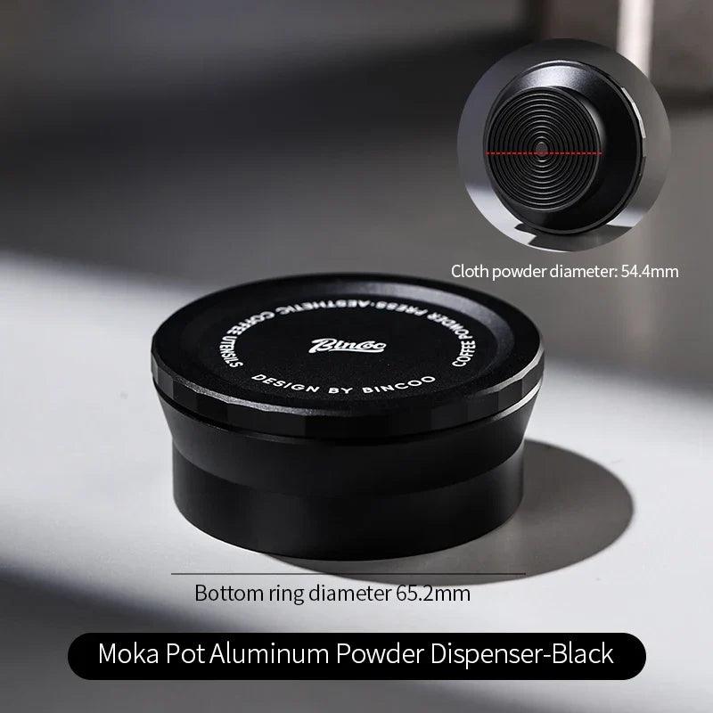 Bincoo Moka Pot Coffee Distributor, Aluminum Alloy Dosing Ring, Tamper, Anti-Spill Powder Funnel, Threaded Bottom Coffee Press
