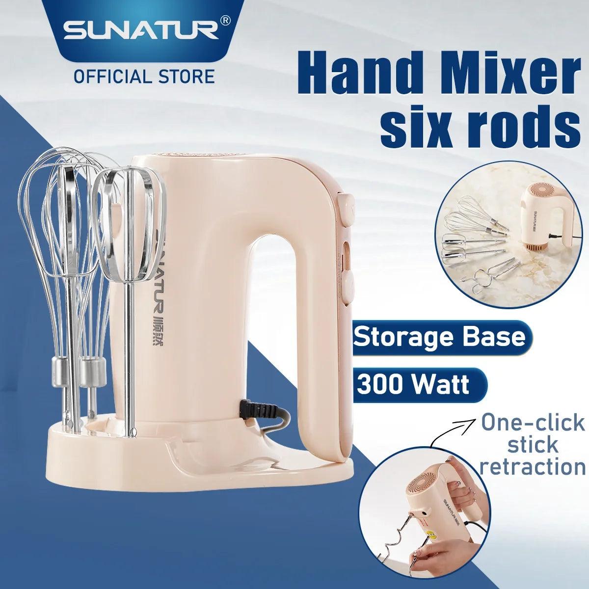 SUNATUR 300W Electric Hand Mixer 3 in 1 Mixer egg beater Baking appliances Handheld Blender machine with storage base Cream Whip