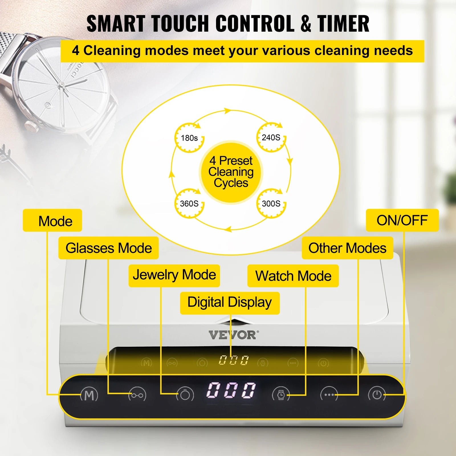 VEOVR 500ml Ultrasonic Cleaner Mini Portable Washing Machine Ultrasound Bath Sonic Cleaning Devices for Glasses Home Appliances