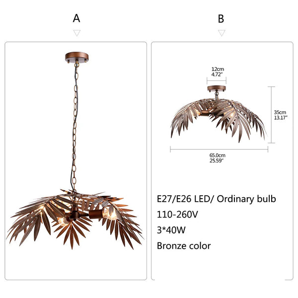 Retro tropical coconut leaf ceiling lighting E27/E26 unique rustic tree lamp living room bedroom cafe restaurant chandelier