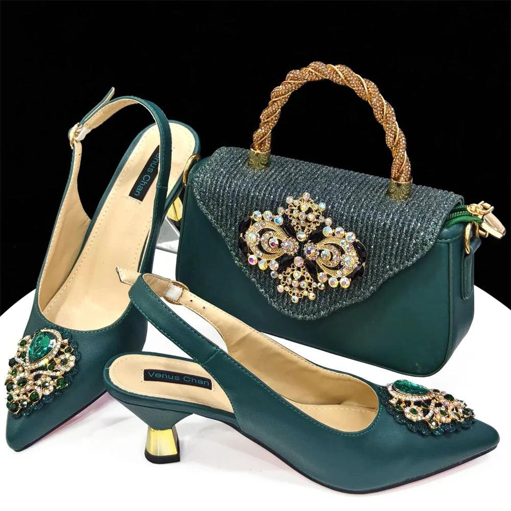 Women's Crystal Pointed High Heels Shoe Bag Set
