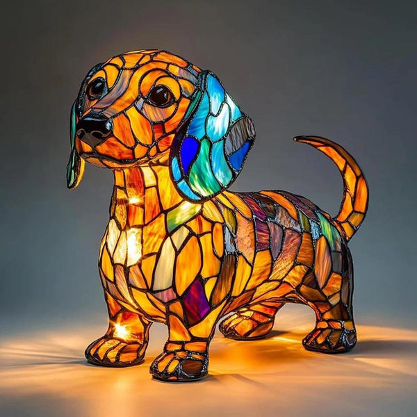 Animal Resin Night Light LED Desk Lamp Nightstand Lamp Resin Stained Dog Tabletop Night Light Cute Pet Dogs for Bedroom Ornament