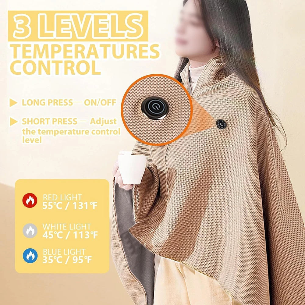 Heated Shawl Wrap with USB Power for Women Soft Plush Electric Blanket Scarf Featuring Zipper Design for Warmth and Style Gifts for You 'n Me