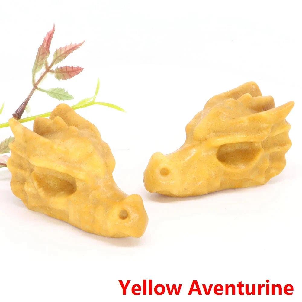 Dragon Head Statue Natural Gemstone - Yellow Aventurine